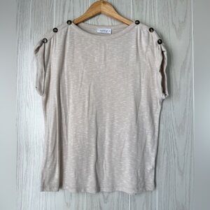 Kaileigh Beige Short Sleeve Button Shoulder Top – Size M